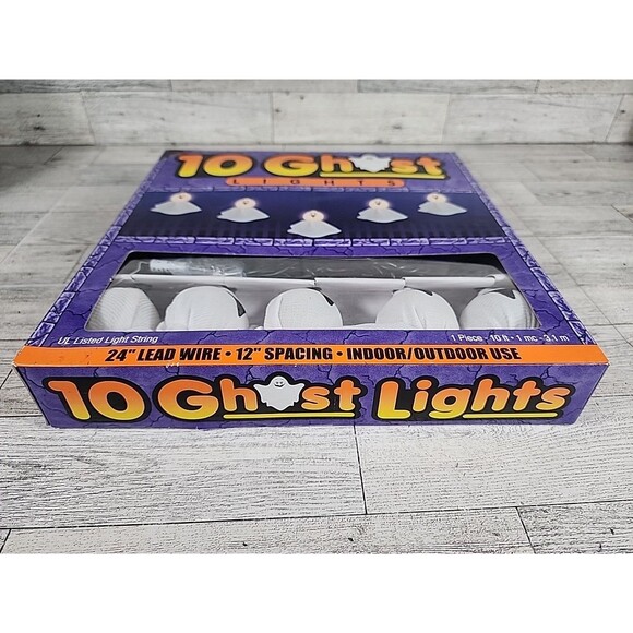 Halloween 10 Ghost String Lights 24" Long Indoor Outdoor Decor w/ Box - Picture 4 of 4